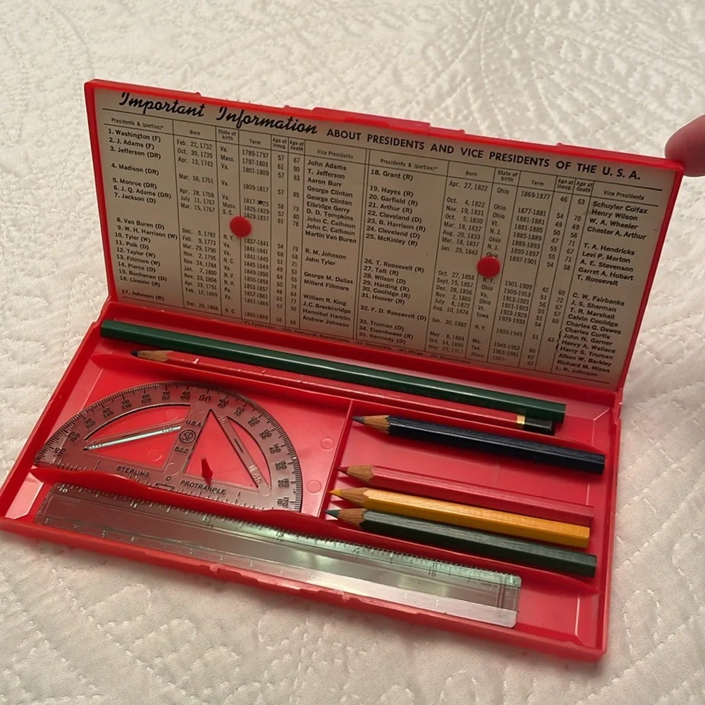 Vintage 1960 Presidents of US & Terms in Office Plastic Pencil Case Dial Knobs